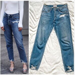 Agolde Jamie High Rise Button Fly Distressed Tapered Mom Fit Medium Wash Jeans